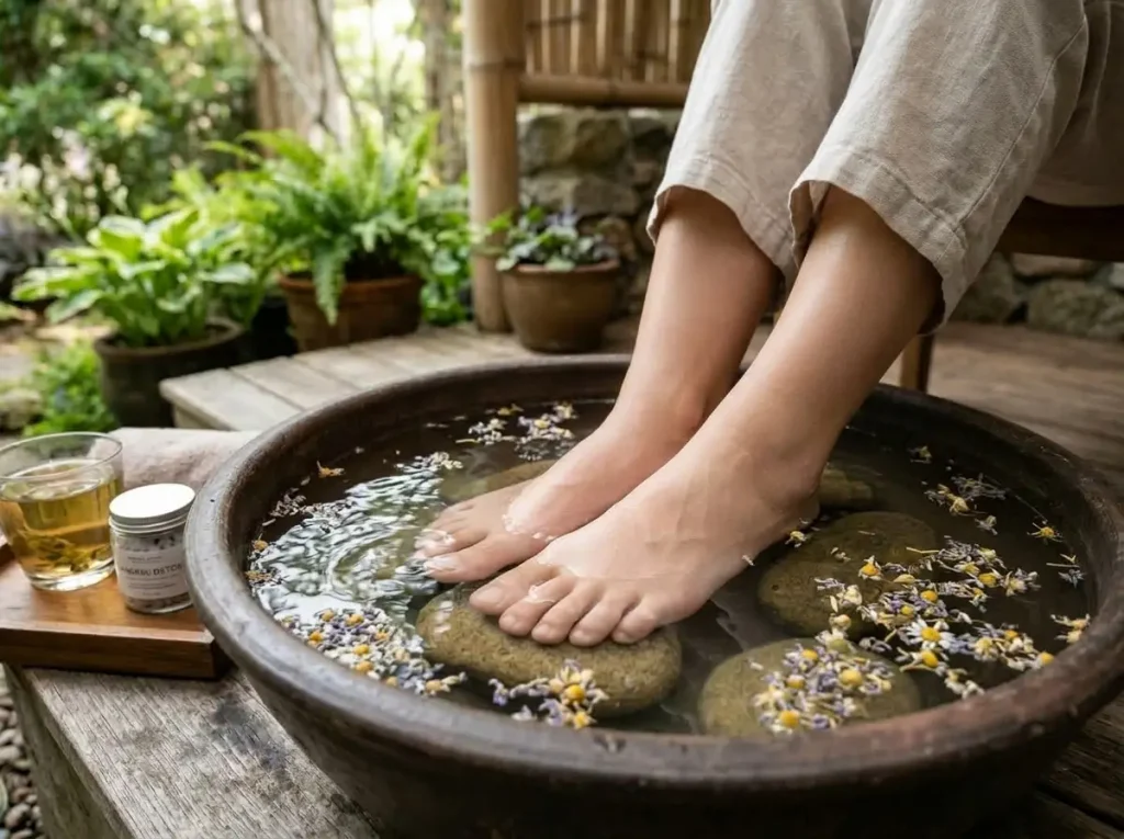 Detox foot spa basin with warm water